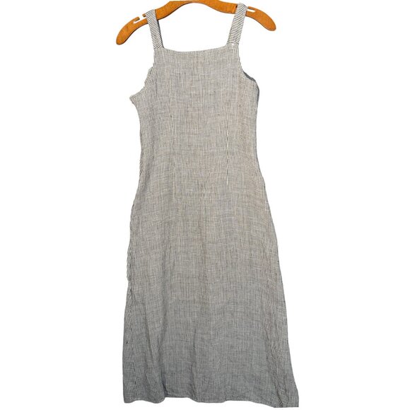 Vintage 100% Linen Gingham Overall Midi Dress Cottagecore Prairie M - Picture 2 of 5